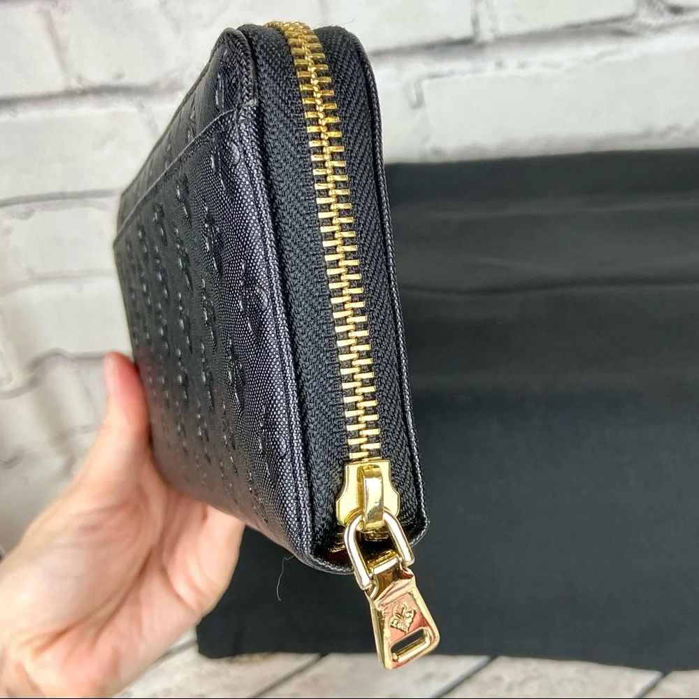 Patrick Cox fleur de lis black leather zippy zip around long wallet *new* - Picture 8 of 16